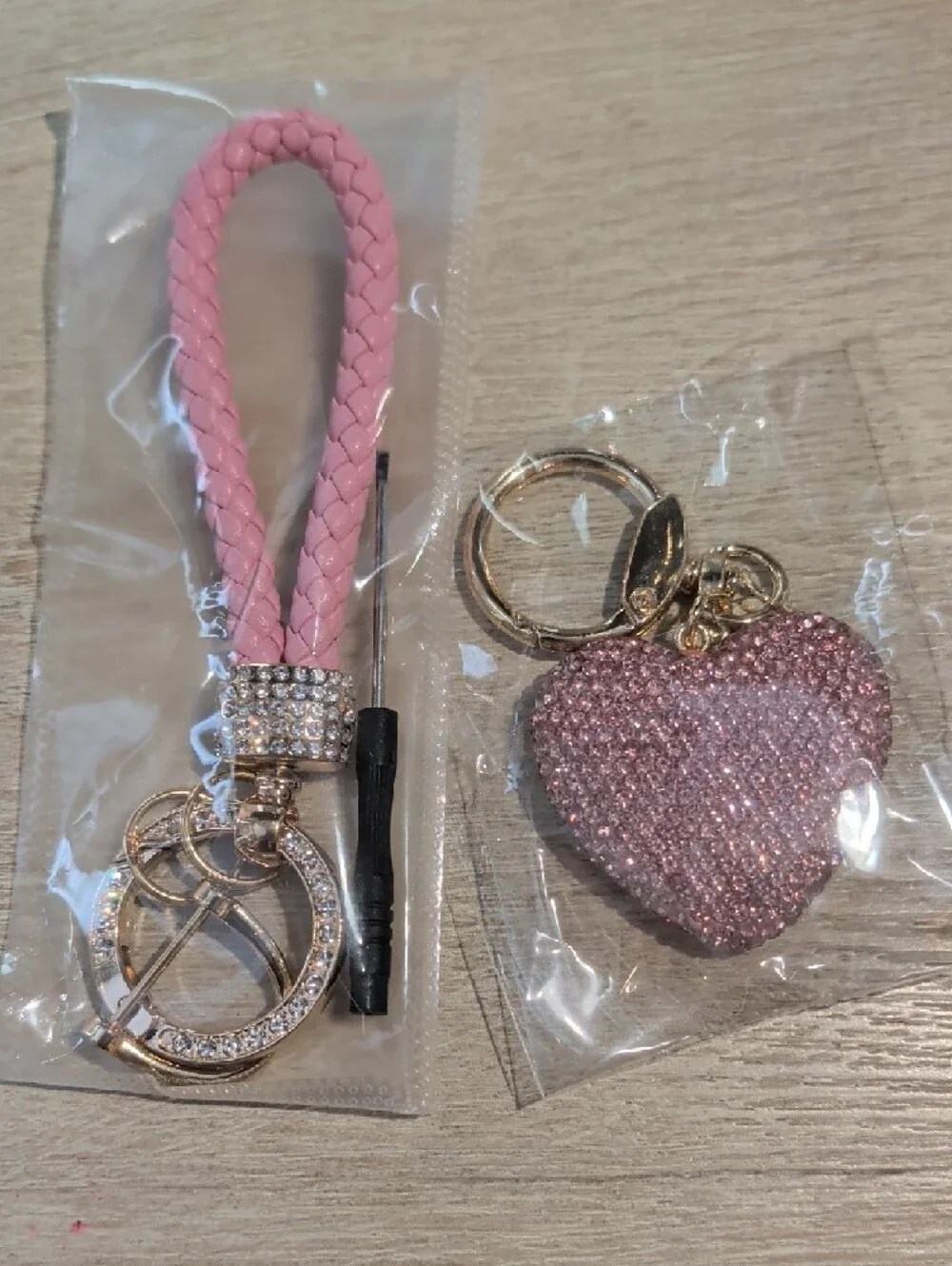Pink Crystal Heart Keychain Bag Charm